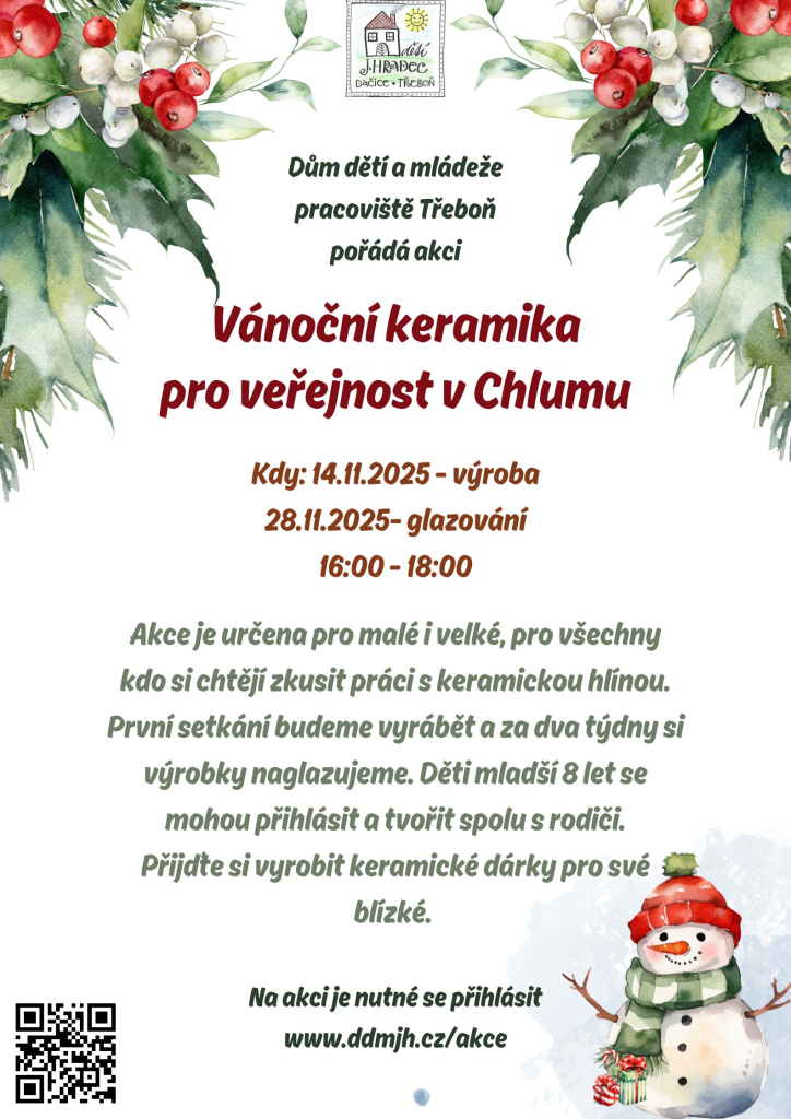 Vánoční keramika pro veřejnost v Chlumu